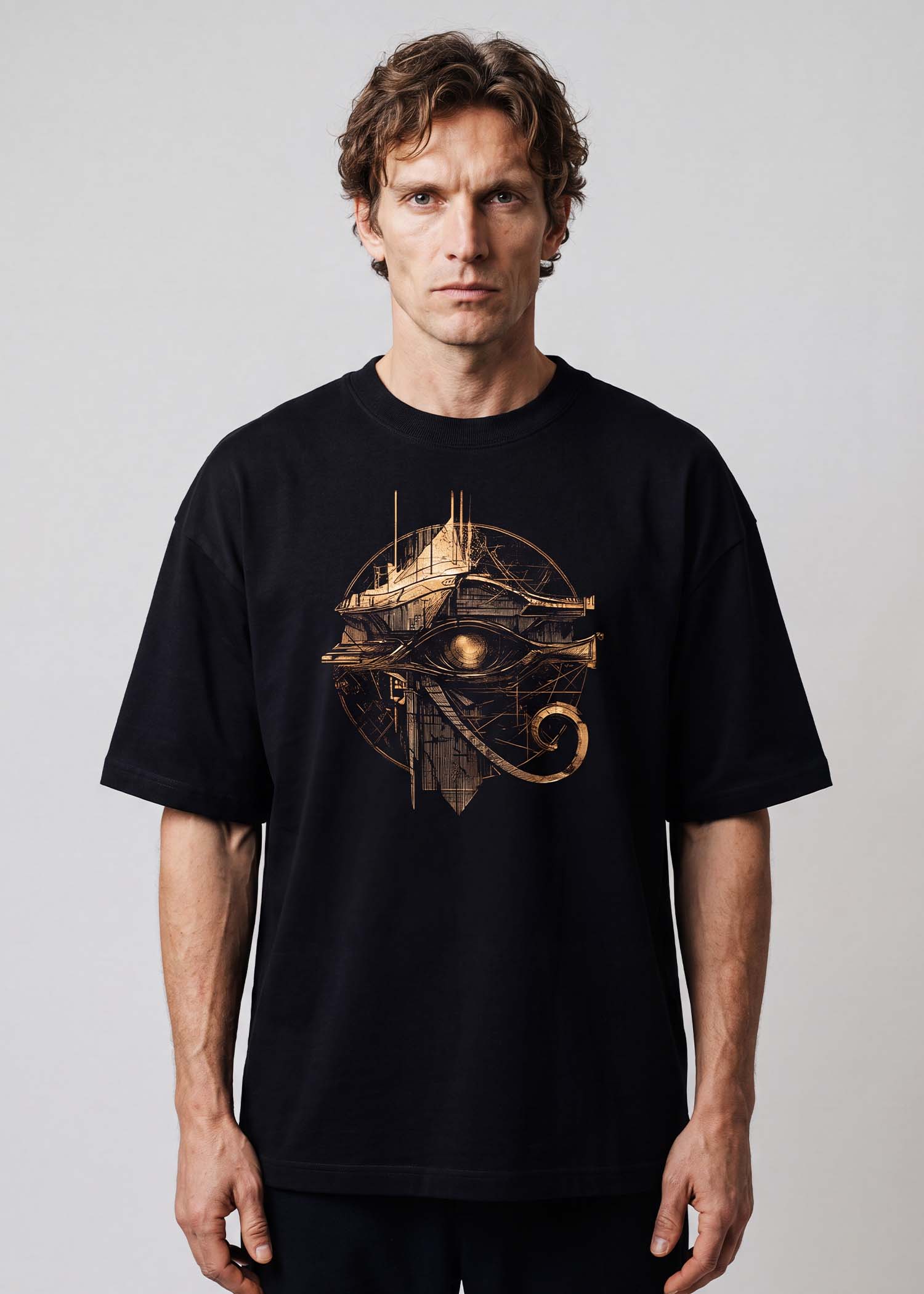 Eye of Horus, Egyptian mythology oversized t-shirt by Neolithic Store — front print, third view