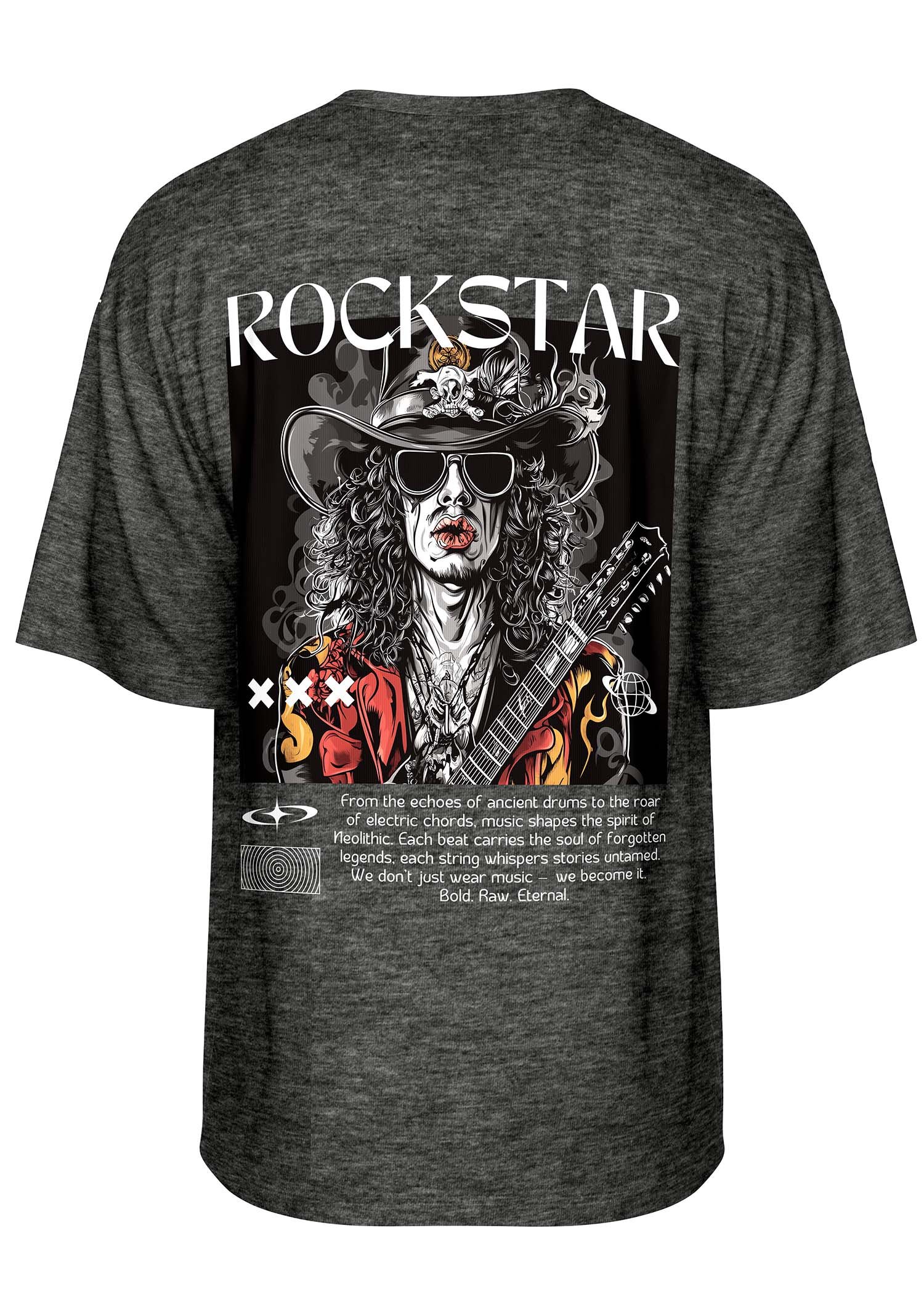 Rock & Ritual Printed Oversized Charcoal T Shirt