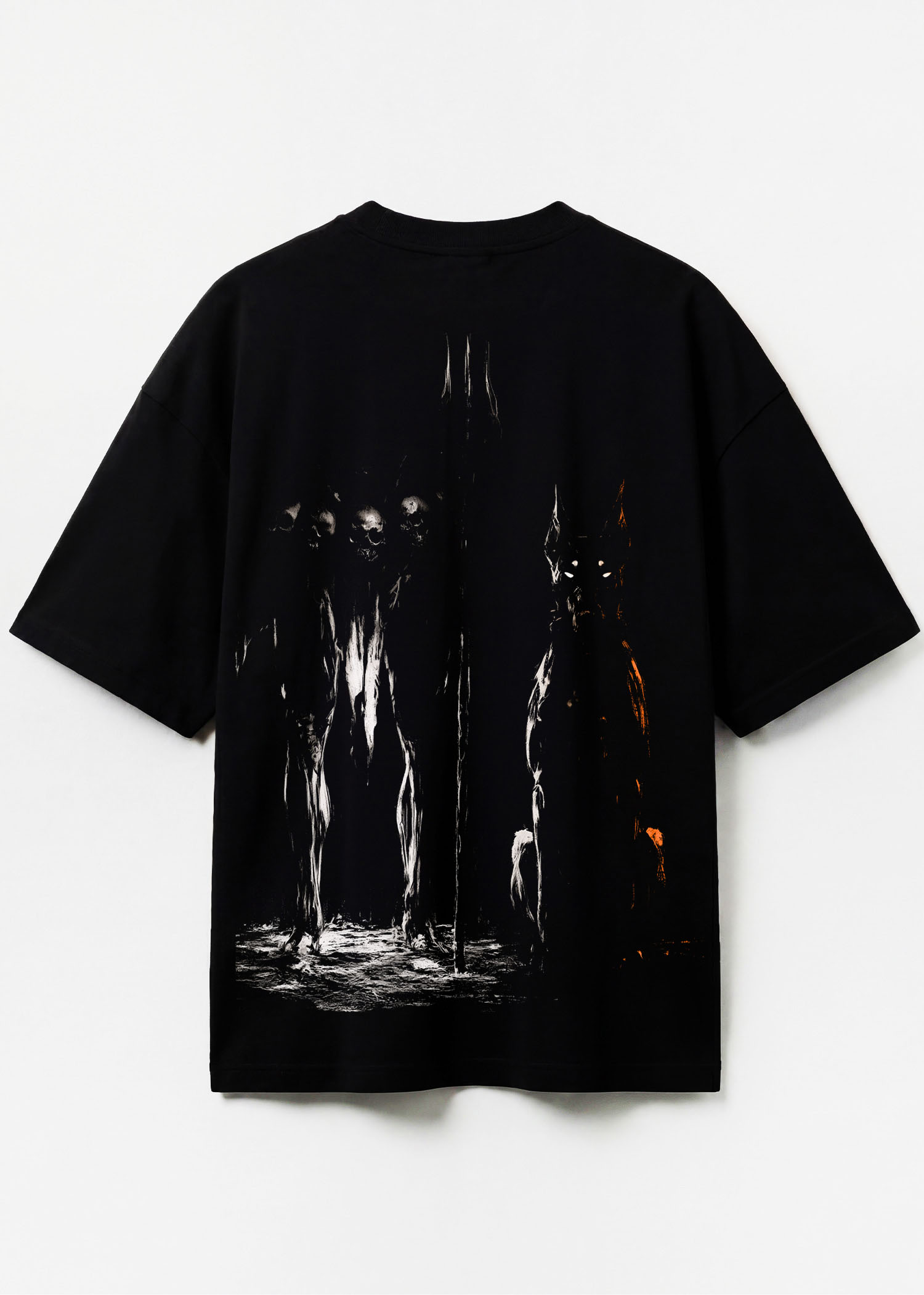 He Keeps the Hour., Kalabhairava Hindu mythology oversized black t-shirt by Neolithic Store — back print flat