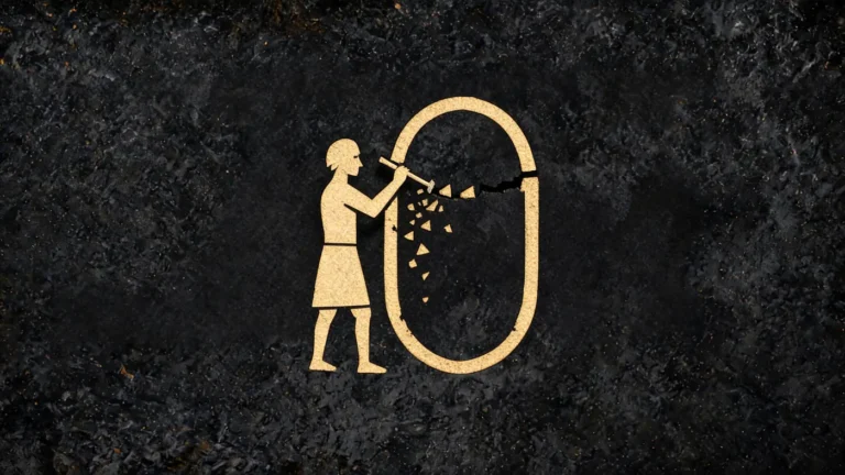 Carved stone relief in gold on black basalt: A scribe chiselling a name from a cartouche, the second death — Egyptian mythology, Neolithic Store