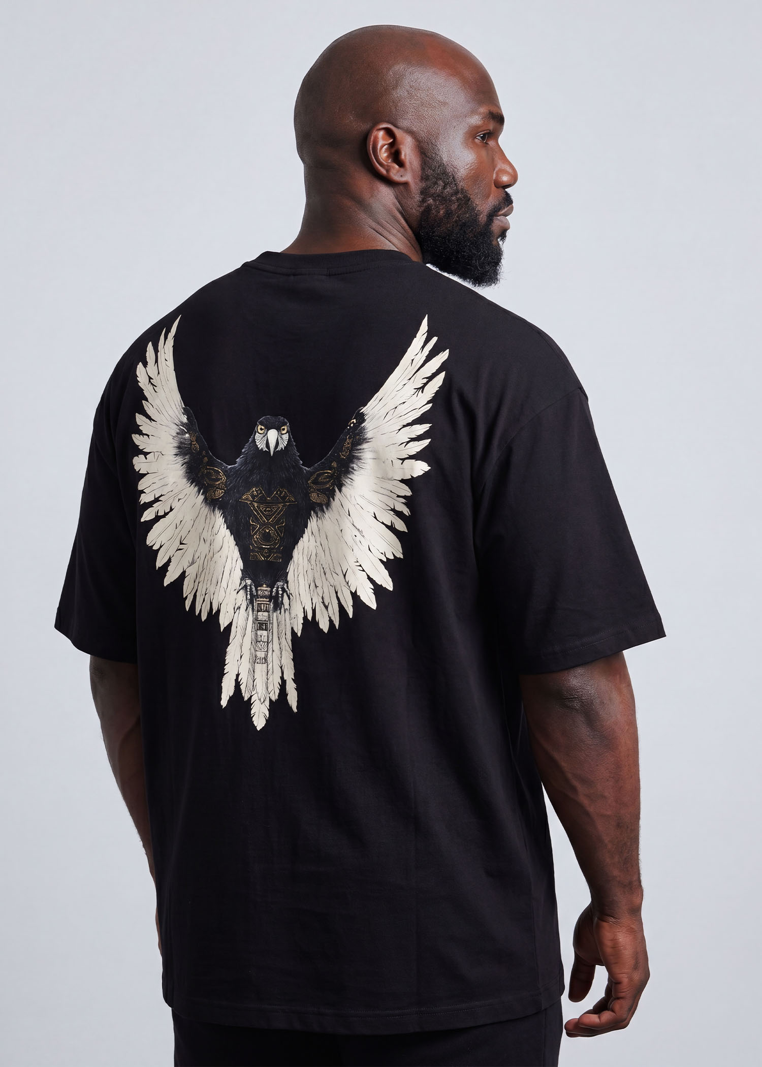 Vucub Caquix Oversized Tee — Mayan mythology clothing back model