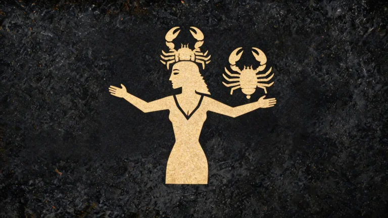 Carved stone relief in gold on black basalt: The goddess Serqet with her scorpion crown — Egyptian mythology, Neolithic Store